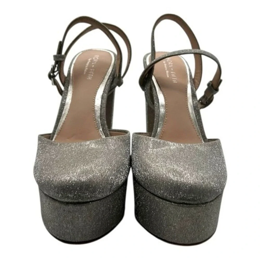 Born‎ on Fifth Antonio Melani Silver Glitter Platform Block Heel Pumps Size 8.5M